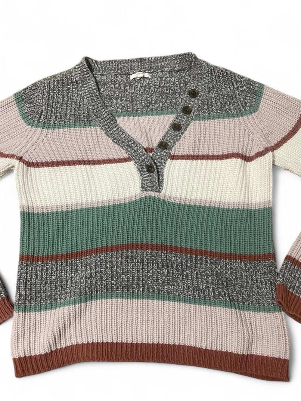 Maurices Striped V-Neck Sweater in Gray, Sage, Cream & Blush